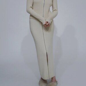 NWT Rosetta Getty Zip Up Maxi Skirt Wool Cashmere - Ivory